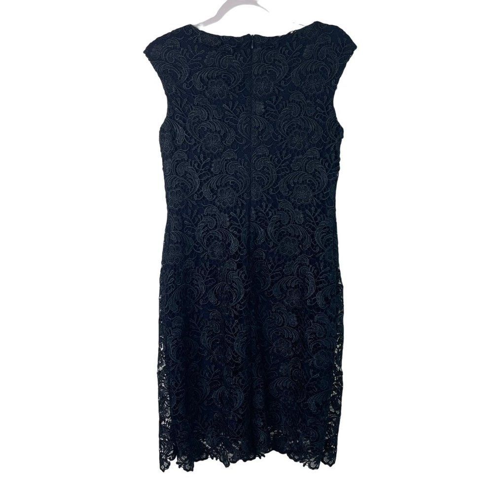 Ralph Lauren Lace Floral Sheath Dress Size 8 Navy Blue Midi Evening Elegant - Picture 9 of 11